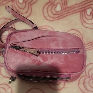Aimee Kestenberg Tie Dye Pink Leather Crossbody Bag with Front Zip Pocket